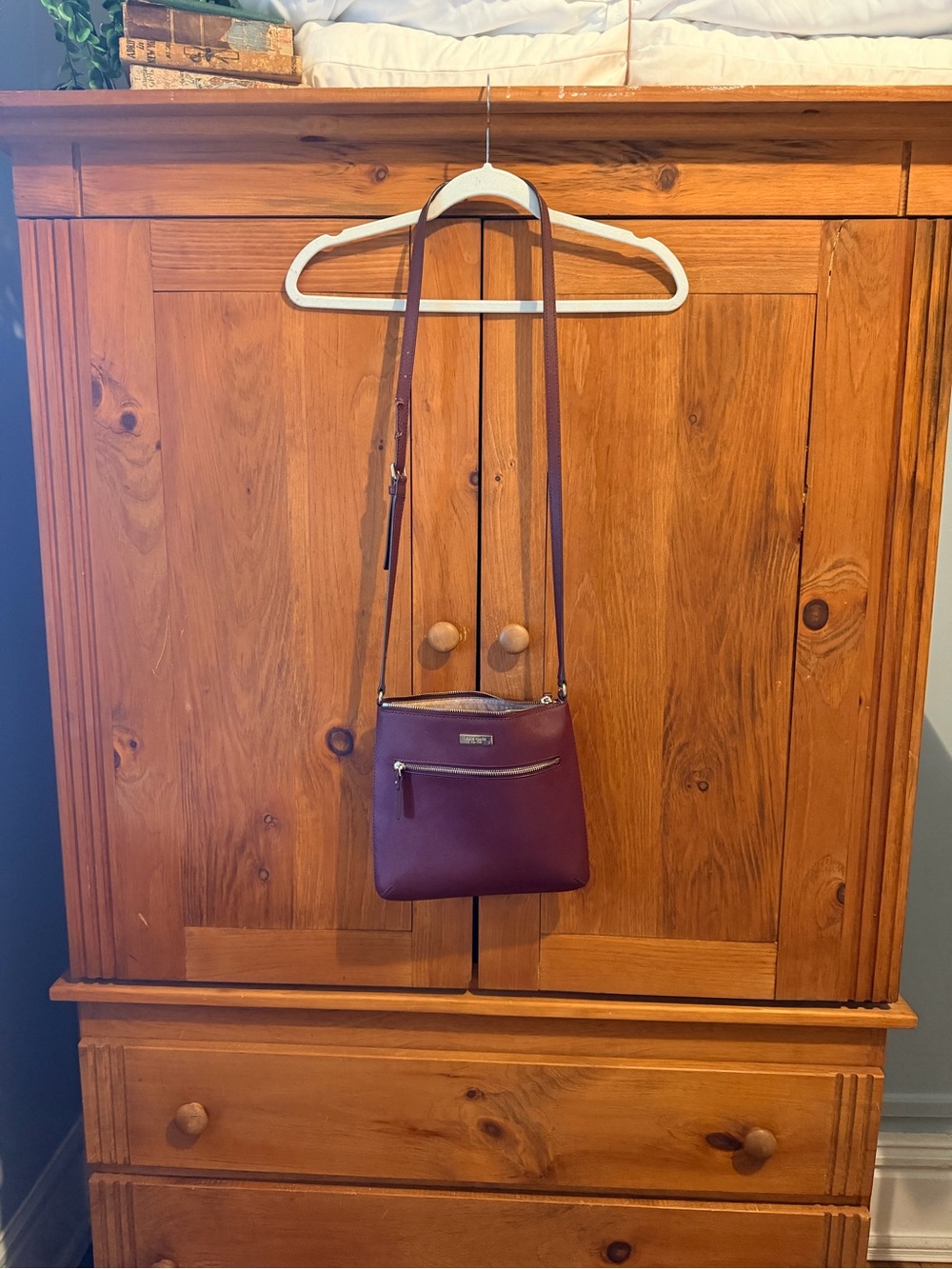 kate spade Plum Leather Crossbody with Front Zip Pocket